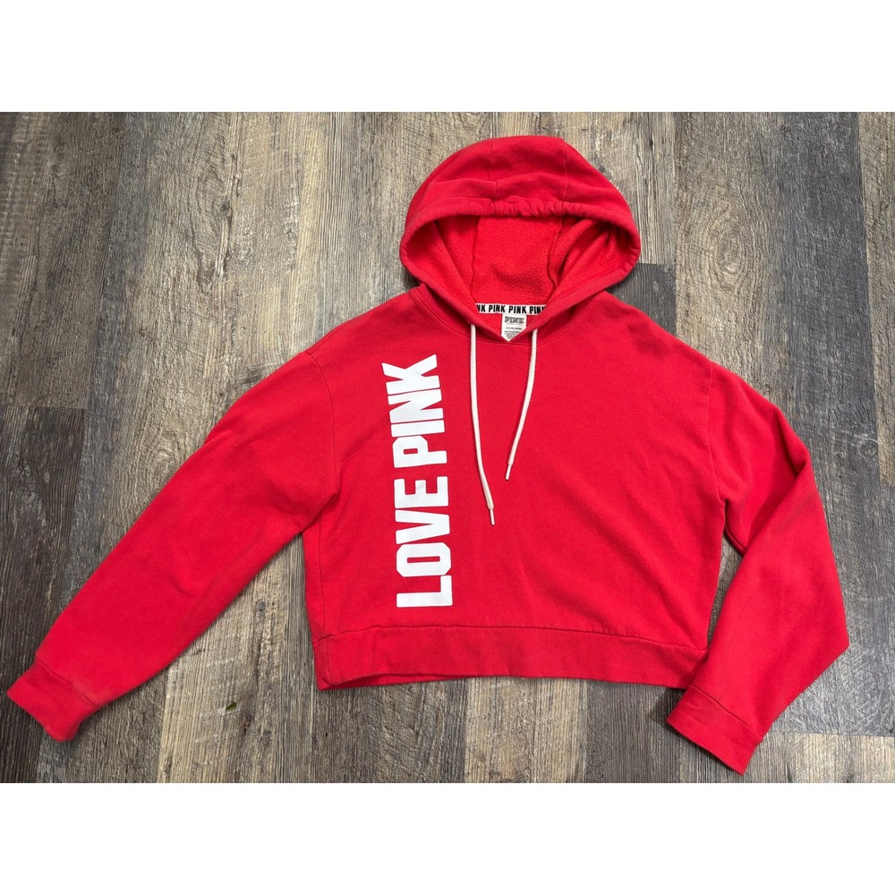 Victoria's Secret PINK Red Cropped Hoodie Love‎ Pink Graphic Sweatshirt Small